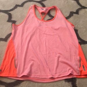 Bright coral/orange and white striped workout tank